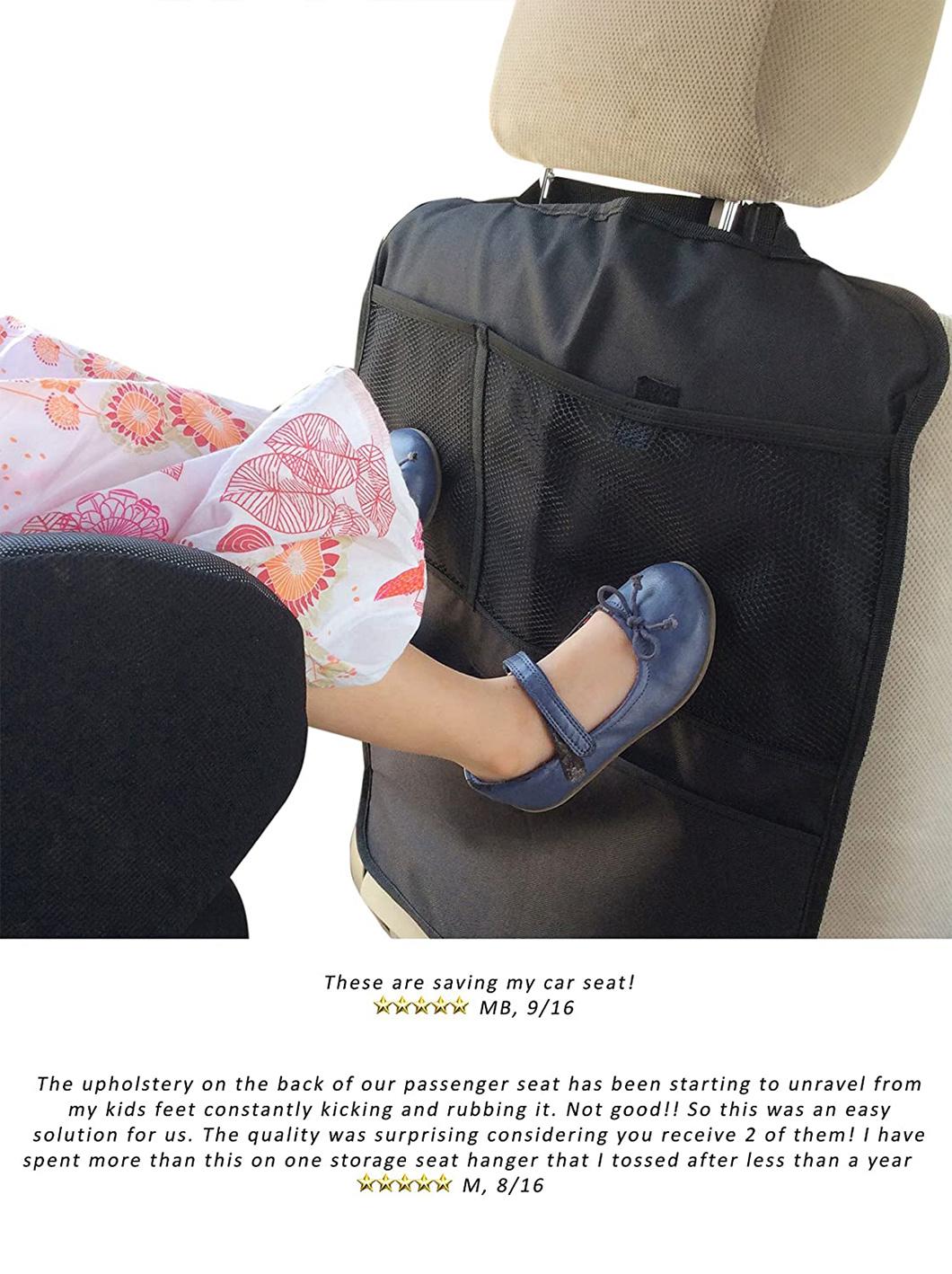 Car Backseat Organizer Kick Mats Car Accessories Organizer with Large Storage Pockets for Tablets - Perfect Travel Accessories for Kids
